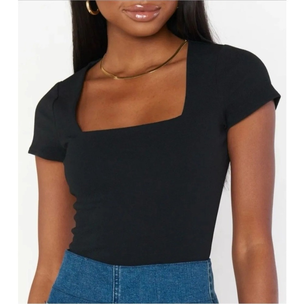 Show Me Your MuMu NWOT Barone Square Neck Cap Sleeve Bodysuit Black Size M